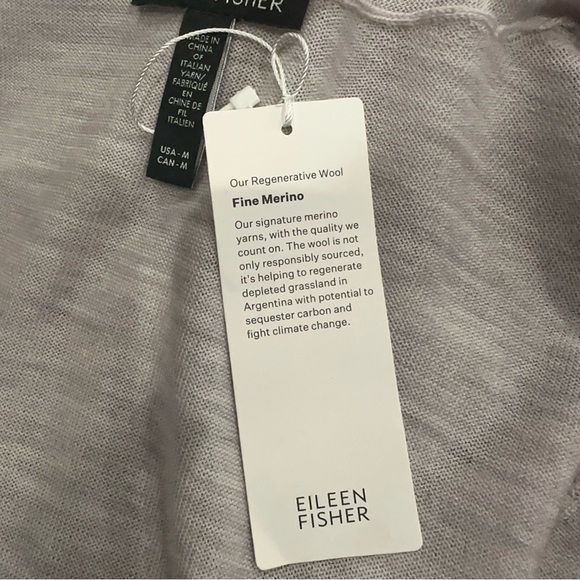 NWT Eileen Fisher 100%  Fine Merino Wool Long Cardigan Sea Salt Grey - Size M - Picture 7 of 8